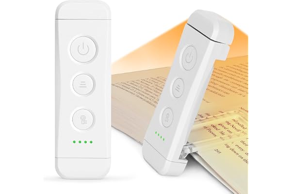 Glocusent USB Rechargeable Book Light - Eye Caring LED Reading Light with 3 Light Colors & 5 Brightness Levels, Compact & Lon