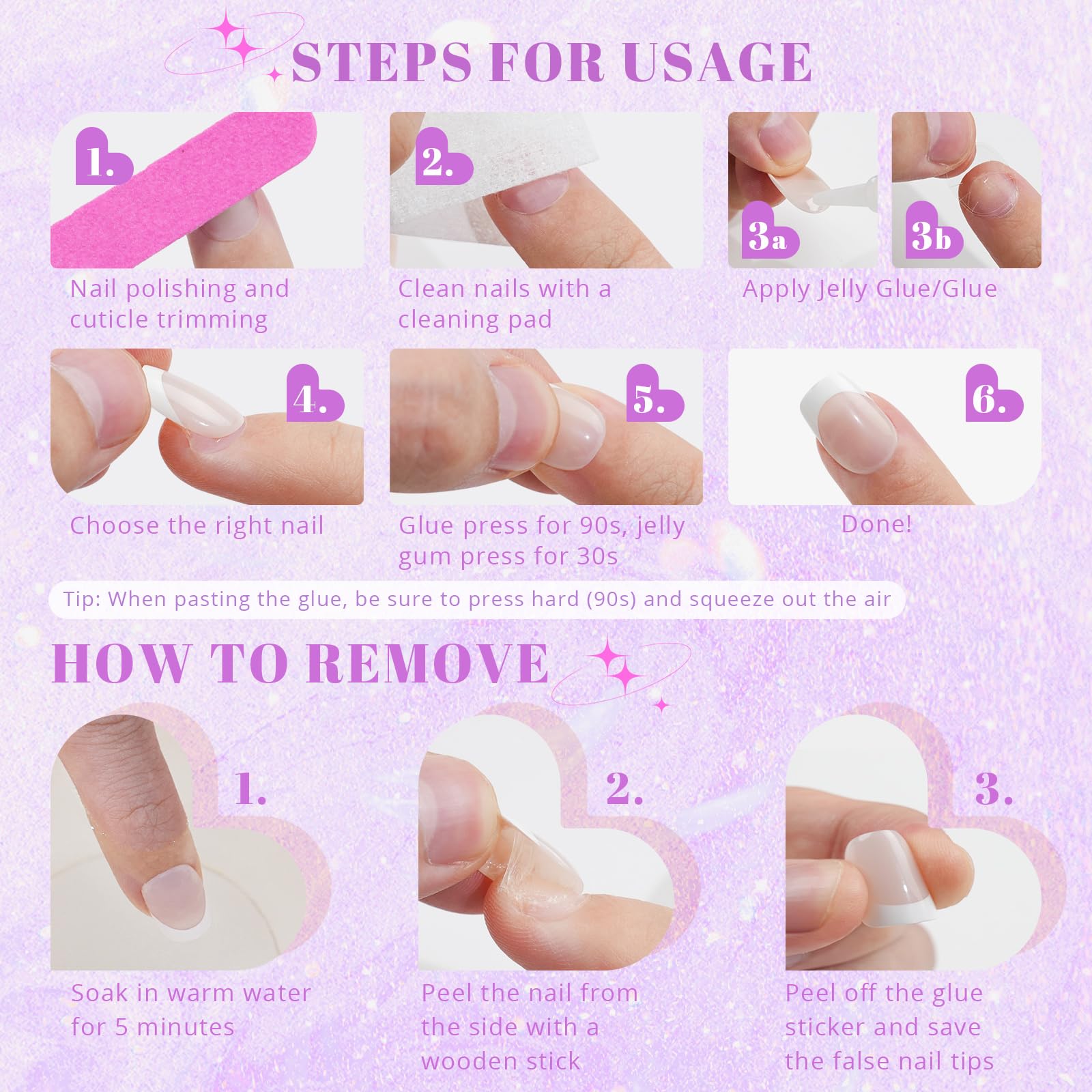 Cat Eye Press on Nails Short, Jofay Fashion Stylish Purple Square Press on Nails, Soft Gel Fake Nails, Reusable & Natural Acrylic False Nails, Stick on Nails for Women Gift, Glue on Nails Kit 32 Pcs - Image 7