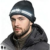 EGUKU Rechargeable Headlamp Beanie, 1200Lumens Bright Beanie with Light, 260°Wide Beam Unisex Hat Headlamp 11 Lighting Modes, Hat with Red&Green Light 5oz Lightweight for Women Men