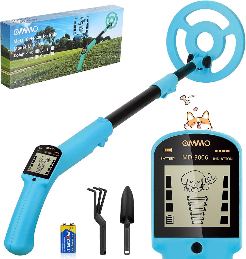 OMMO Kids Metal Detector with LCD Display 18.3-37.8in Adjustable Stem 6in Coil