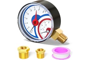 MEANLIN MEASURE 0-160Psi Thermal Pressure Gauge,0-250℉ 1/4" NPT 2.5" FACE DIAL, Boiler Temperature Pressure Gauge with Reset Pointer, with 1/2" NPT and 3/8" NPT Hex Bushing, Lower Mount