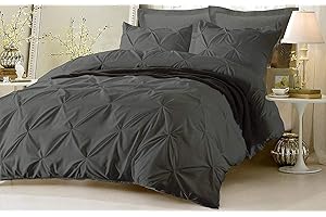 BLUEMOON HOMES Duvet Covers Queen Full Size Pinch Pleated 800 Thread Count 100% Egyptian Cotton Long Staple Quilt Cover, Silky Soft with Hidden Zipper Closure and 7 Corner Ties 1 Piece Duvet Cover(Elephant Grey)