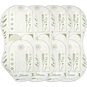 Personalized Sage Pattern 4-Pack Burp Cloths Custom Absorbent Washcloth | Ultra Breathable Drool Wipes Washable Milk Spitup R
