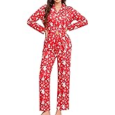difficort Womens Christmas Pajamas Button Down Long Sleeve Pjs Sleepwear Set with Pockets