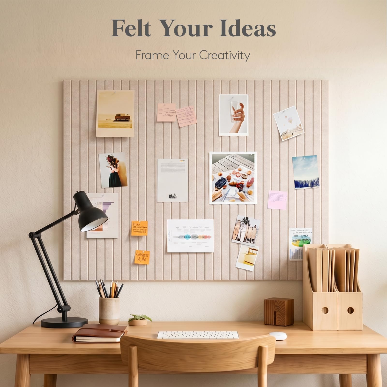 Lifewit 120 x 90 cm Filz Pinnwand Selbstklebend, 12 Pack Pinnwand Kork Alternative, Dekorative Vision Board Fotowand Pin Board Memoboard mit 50 Stück Pinnnadeln für Büro, Küche, Kinderzimmer, Beige 5