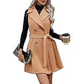IDEALSANXUN Womens Long Wool Vest Fall Winter Sleeveless Blazer Jackets Double Breasted Trench Coat with Belt