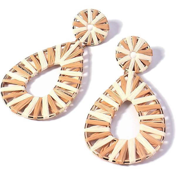 Amazon.com: Handmade Raffia Flower Drop Dangle Earring- Boho  display picture 2