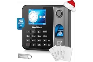 HapAttend Time Clock - Fingerprint Time Clocks for Employees Small Business Automatic Calculate Hours, H1 Standalone Offline Biometric Clock in Machine for Employees with 5 RFID Cards (0 Monthly Fees)