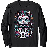 Dia De Los Muertos Cinco De Mayo Cat Sugar Skull Men Women Long Sleeve T-Shirt