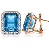 Galaxy Gold GG 15.6 Carat 14K Solid Rose Gold Octagon Blue Topaz Diamond Earrings