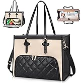 ESTARER Laptop Tote Bag with Insulated Lunch Compartment, 15.6 Inch PU Leather Laptop Bag For Women, Computer Work Handbag for Teacher, Nurse, Office, Collage, Casual, Black&White
