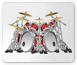 Lunarable Drum Set Mouse Pad, Cartoon Illustration