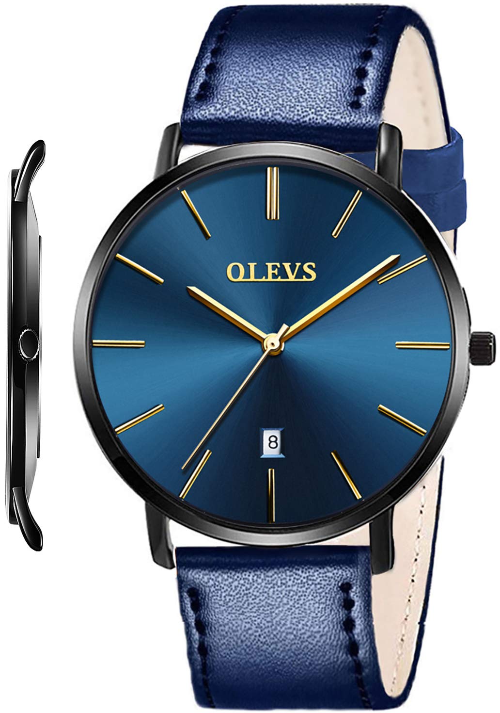 Mens Watches Minimalist Ultra Thin Fashion Casual Analog Quartz Date Watch Waterproof Slim Simple Big Face Dress Wrist Watch with Retro Leather Band for Men
