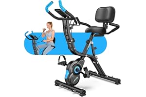 Birdfeel Foldable Exercise Bike, Multifunctional Indoor Stationary Bikes for Home with 8-Level Magnetic Resistance, Quiet Workout Bike with Arm Resistance Bands, LCD Monitor, 300LBS Capacity (Blue)