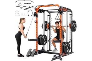 YOLEO Smith Machine with Independent Dual-Pulley System, 1700LBS Adjustable Cable Crossover Squat Rack, Multi-Functional Power Cage for Home Gym with More Workout Equipment LAT Pulldown Bar & Dip Bar