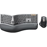ProtoArc Ergonomic Keyboard Mouse, EKM01 Plus Full Size Wireless Bluetooth Ergo Keyboard Mouse Combo, Cushioned Palm Rest, Split Design, Rechargeable, Compatible for Windows, Mac OS - Gray and Black