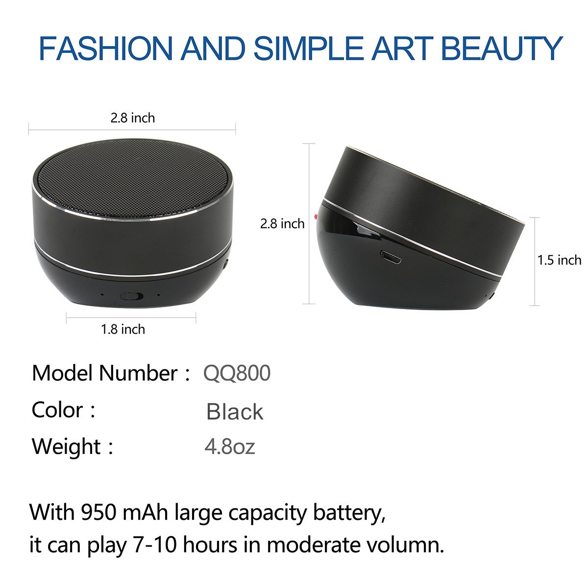 Bluetooth Speaker,QCY Mini Portable Speaker with Bluetooth/USB/TF Card Mode with Call Answer End Function Loudspeaker 10M Stereo Sound Subwoofer Glossy Aluminium Alloy Wireless Speaker (Black)