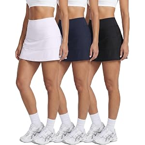3 Pack Women's 14" Tiered Tennis Skorts Golf Skirt High Waisted Pockets Gym | Pickleball, Running, Athletic, Workout, Dance,