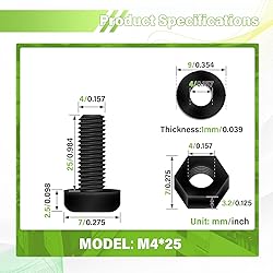 Pzsmocn 300 Pieces/100 Sets M4*25 mm Plastic Black