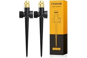 FANHAO Metal Lawn Sprinkler for Yard, 2 Pack Automatic Garden Water Sprinkler on Spike Base, Adjustable Brass Sprinkler Nozzle 360 Degree Large Area Coverage for Lawn Grass Patio Garden Irrigation