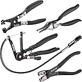 Toolwiz 4 Pcs Hose Clamp Pliers, Spring Coolant Radiator Hose Clamp Pliers Automotive Tools, Includes 27" Long Reach Wire Spring, Flat Band, Remover, Clic-R Type Hand Tools