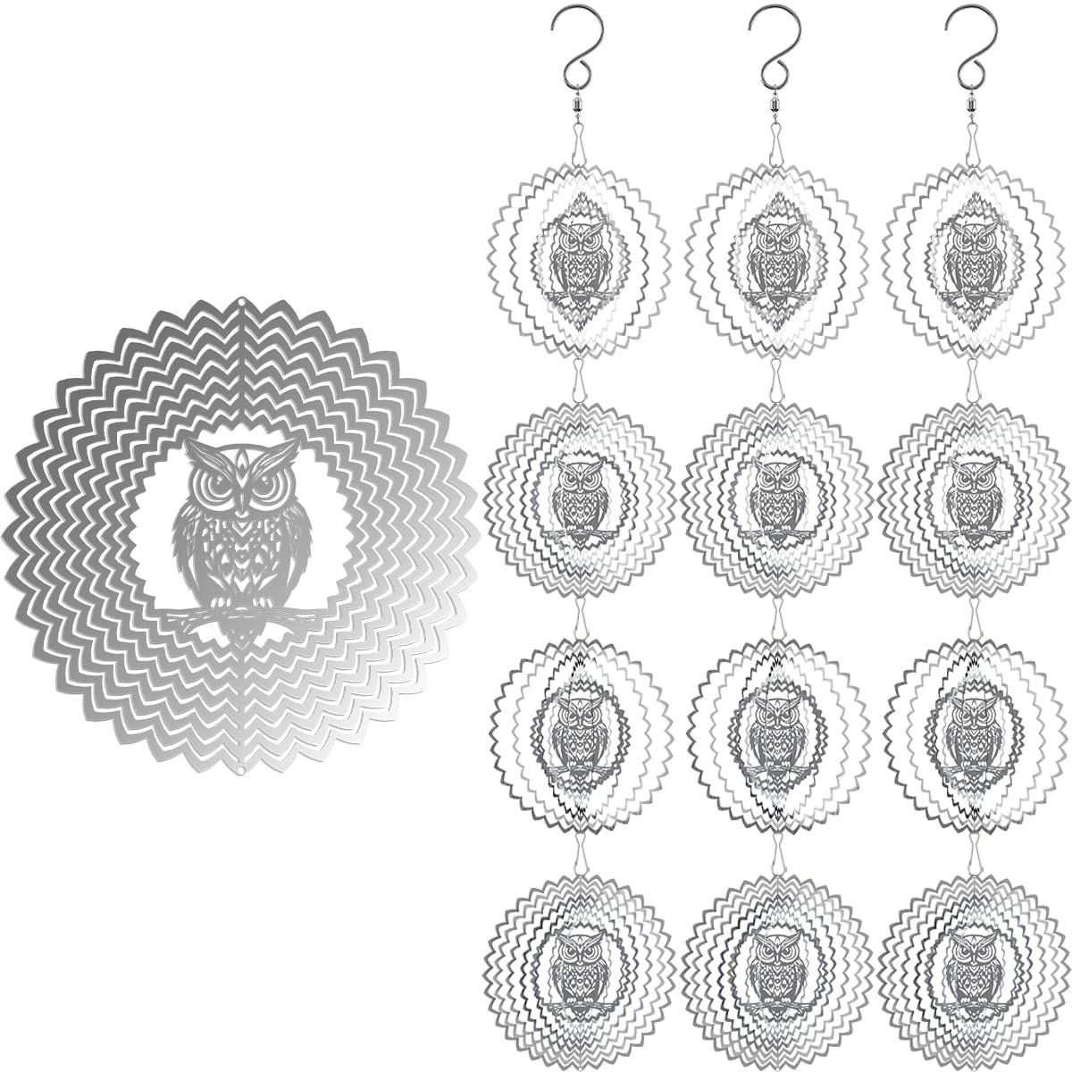 Photo 1 of Piemow 3 Sets Reflective Bird Scarer Devices - Stainless Steel Owl Wind Spinner Suitable for Outside, 21.85 Inch
