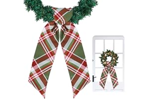TONIFUL Wreath Sash for Front Door 4.5" x 56" Dark Green and Red Check Plaid Wreath Sash for Embroidery Garland Doorway Indoor Outdoor Wall Yard Ribbon Bow Christmas Party Home Decor