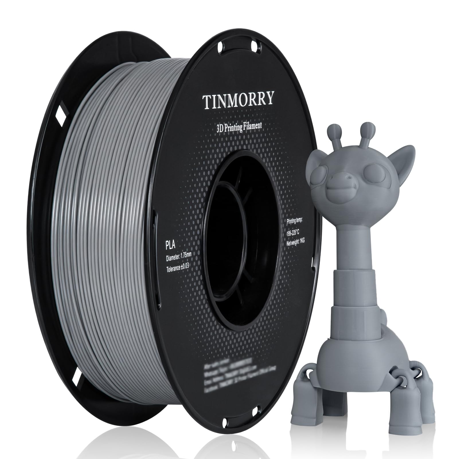 TINMORRY PLA Filament 1.75mm 1kg, Rapid PLA 3D Printer Filament, Compatible with Most FDM 3D Printers, 1 KG 1 Spool, Grey