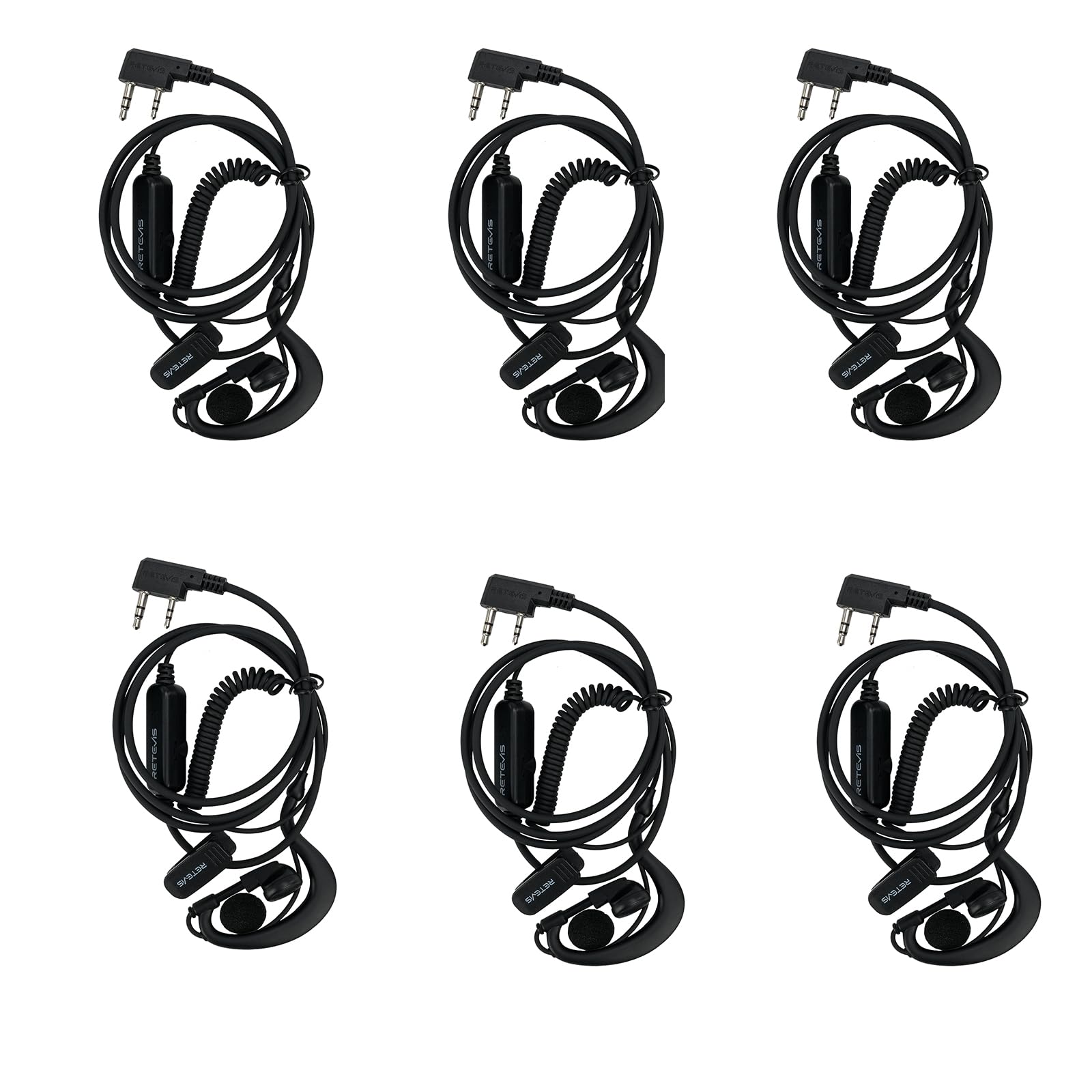 Retevis Walkie Talkies Earpiece with Mic, 2 Pin Earpiece, Volume Adjustment G Shape Headset Compatible with RT24 RT28 RT622 RT27 RT617 RT618 RT619 BaoFeng BF-888S BF-88E Two Way Radio(6 Pack)
