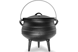 Cuisiland 10QT Cast Iron Potjie Cauldron Pot with Lid & 3 Legs – Pre-Seasoned South African-Style Campfire Pot for Outdoor Co