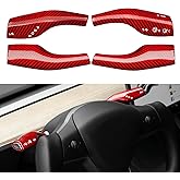 T-carbon Real Glass Fiber Steering Lever Cover Compatible with Tesla Model 3 Model Y 2017-2024, Gear Shift Paddle Cover Compatible with Model 3/Y Interior Accessories, Red