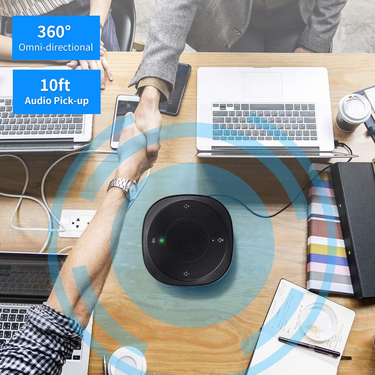 USB Speakerphone Microphone, Conference Speaker Omnidirectional Computer Mic, with 360º Voice Pickup, Touch-Sensor Buttons for Mute/unmute, Streaming, Call Speaker Skype, Webinar, Interview - Black: Computers & Accessories