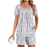 POPYOUNG Womens Pajama Sets Summer Short Sleeves 2 Piece Lounge Sleepwear Ladies Pjs Sets with Pockets