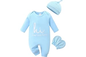 Babymine Cute Newborn Unisex Baby 100% Cotton Long Sleeve Onesie Coming Home Outfits,Soft Romper with Mittens & Hat