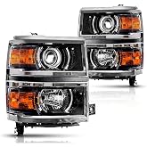 PHILTOP Projector Headlight Assembly Fit for Chevy | for Silverado 1500 High Country/LTZ 2014-2015, Amber Reflector Chrome Housing Driver and Passenger Side, GM2502389 GM2503389