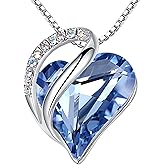 Leafael Valentine's Day Gift Necklaces for Women, Infinity Love Birthstone Heart Crystal Pendant, Birthday Anniversary Jewelry for Wife, Mom, and Her, Silver Plated, 18" + 2" Adjustable Chain