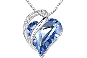 Leafael Necklaces for Women, Infinity Love Birthstone Heart Crystal Pendant, Birthday Jewelry Gifts for Her, Mom, and Wife, Silver Plated, 18 plus 2 inch Adjustable Chain