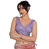 FIGURE'S DESIGNER Women's Sequin Embroidered SabyaSachi Cut Sweetheart V Neck Sleeveless Readymade Saree Blouse E30
