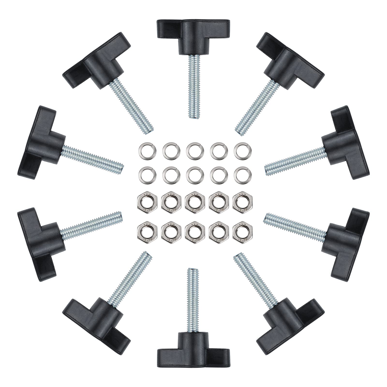 INCREWAY Thumb Screw, 10PCS M6 x 30mm Male Thread knurled Screws Durable Slotted T-Shaped Thumb Screws with Nut Washer