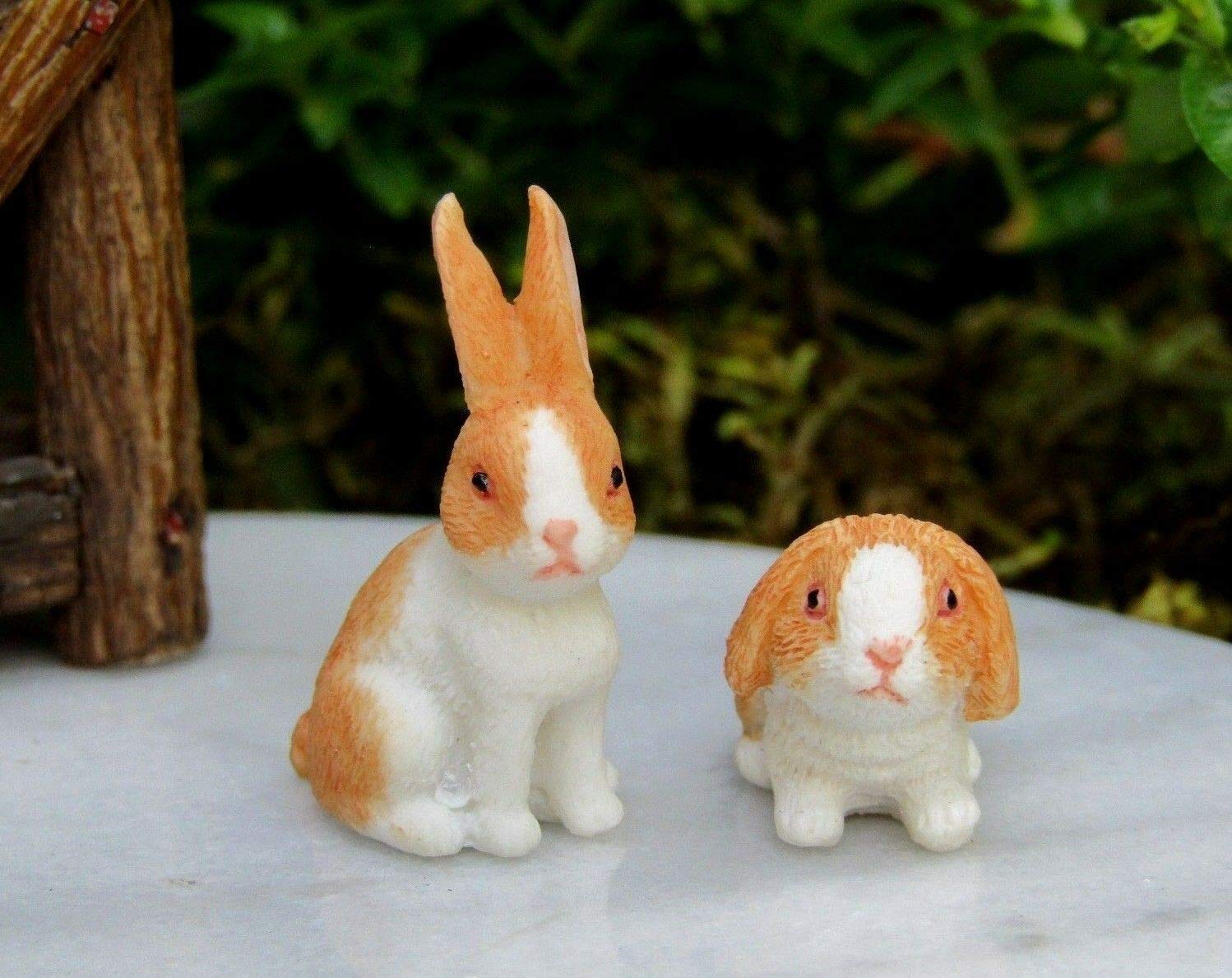 Statues Lawn Ornaments Miniature Dollhouse Fairy Garden Accessories Pair Of Orange White Rabbits Home Garden Garden Decor