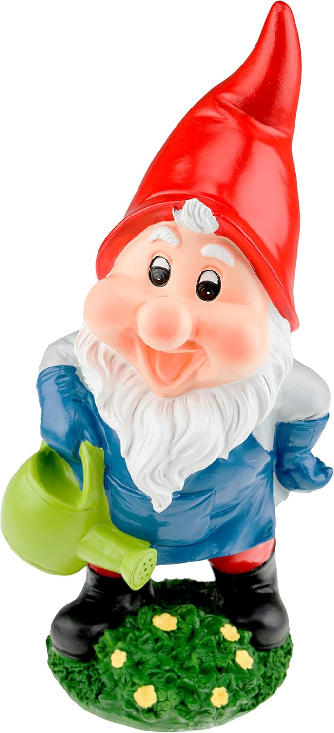 CLEVER GARDEN Garden Gnome Statue Outdoor Décor, 11 Inch Tall Resin Figurine, Watering Can