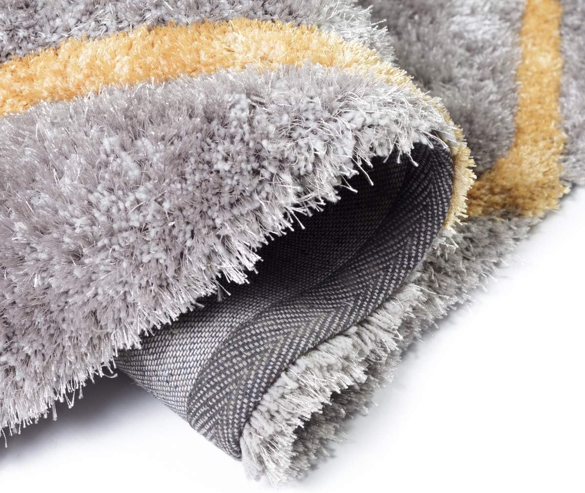 Lord of Rugs Hand Tufted Shaggy Rug Bedroom Living Room 3D Geometric Soft Silky Shiny Rug Ochre Medium 120x170 cm (4'x5'6") - Image 4