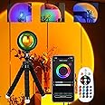 HUGOMOVA Sunset Lamp Projector, Multiple Colors Sunset Lamp with APP & Remote Control,360 Degree Rotation LED Sunset Projection Lamp w Fade Mode for Photography/Party/Gift/Home Room Decor