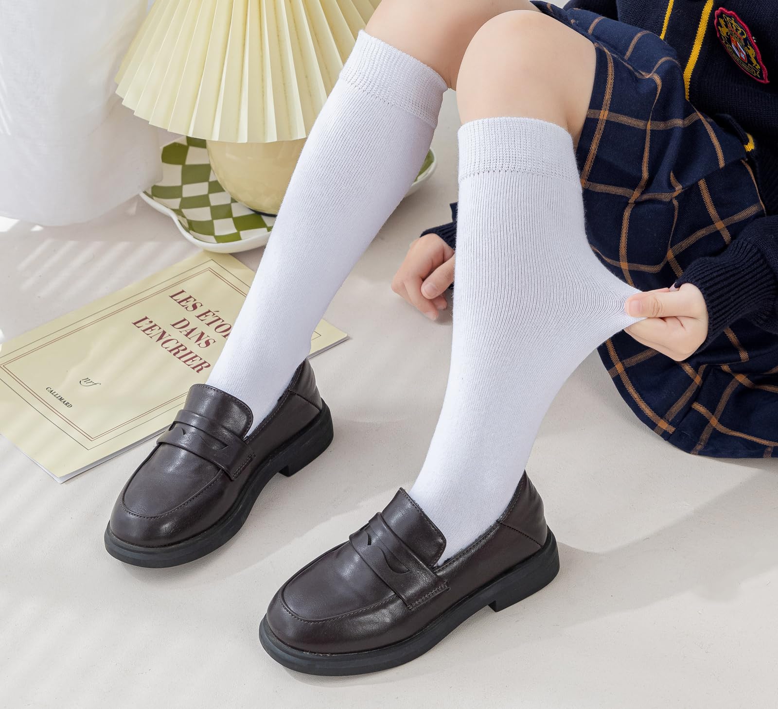 EPEIUS Girls Knee High Socks Seamless Cotton School Uniform Socks Kids Boy Over the Calf Socks 3/5 Pack