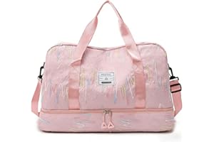 Sports Gym Tote Bag for Women,Luggage with Trolley Sleeve Travel Duffel Bag, Carry On Bag with Shoe Compartment, Lightweight 