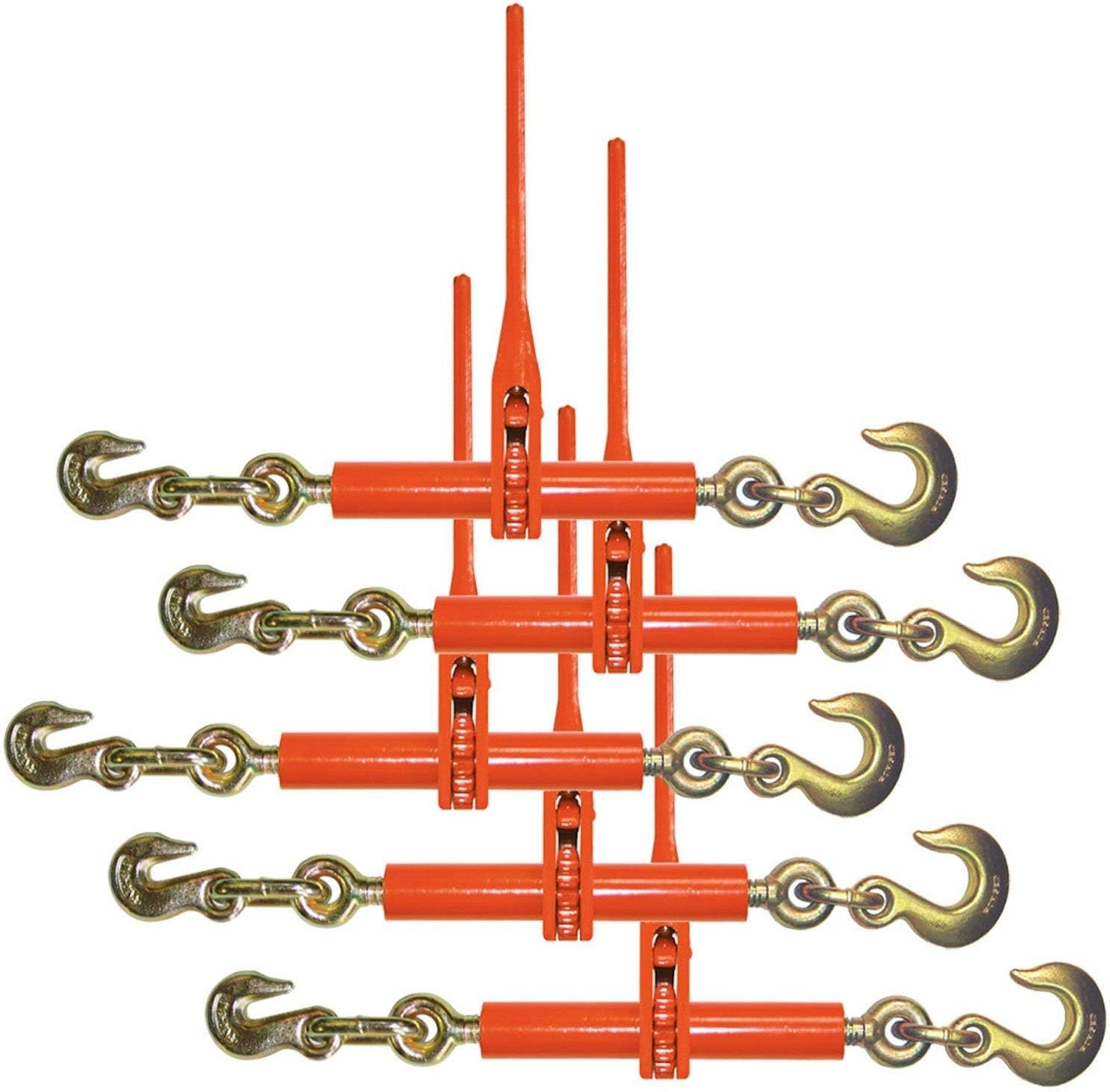 VULCAN Load Binder with Grab and Slip Hooks, 5 Pack - Ratchet Style - 6,600 Pound Safe Working Load (Works with 5/16 Inch or 3/8 Inch Grade 70 Chain)