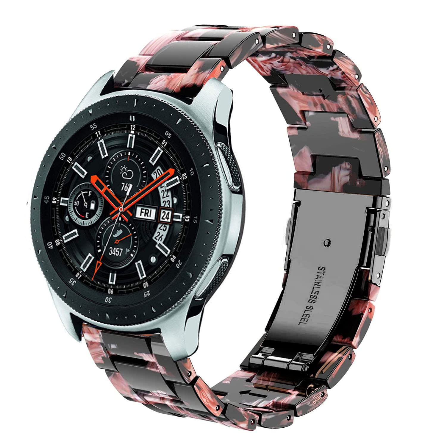 DEALELE Strap Compatible with Samsung Gear S3 Frontier/Classic/Galaxy Watch 46mm / Galaxy 3 45mm, 22mm Colorful Resin Bracelet Replacement for Huawei Watch 3 / GT2 46mm (Black rose)