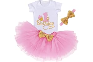 HenzWorld 1st Birthday Dress Baby GirlsFirst Birthday Outfit little Princess Dress up Tutu Skirt 1Top Romper+ Headband