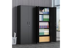 KILISTEELS Metal Garage Storage Cabinet,71" Office Filing Cabinet with Door and Lock,Tall Large Utility Steel Cabinet with 4 Adjustable Metal Shelves,Black,for Garage/Kitchen/Pantry Organizer