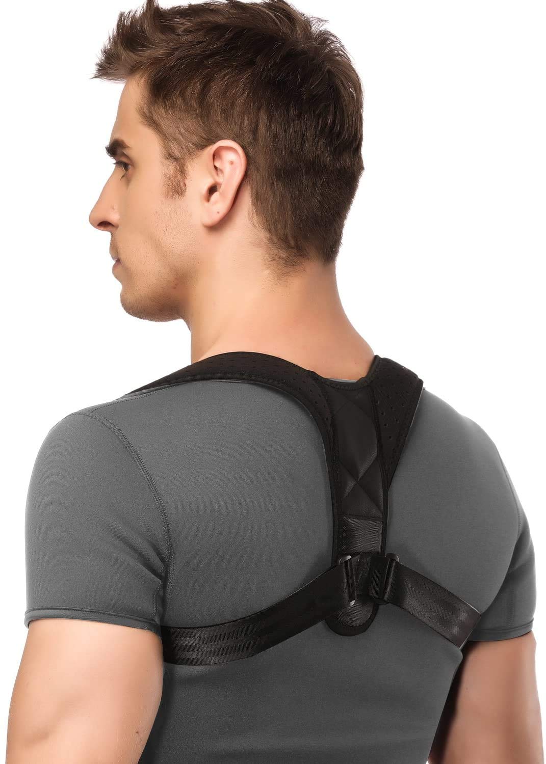 iDeporte Posture Corrector Posture support Brace Adjustable Straight Strap Men Women Back, Shoulder Neck Pain Relief (Size XL 40-55 in) (Black, X-Large)